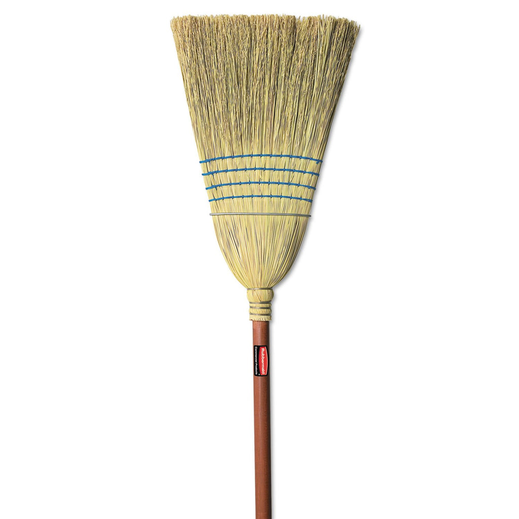 Rubbermaid Commercial Products Heavy-Duty Corn Broom, 1 1/8-Inch Wood Handle, Red, Indoor/Outdoor Broom for Courtyard/Garage/Lobby/Mall/Office