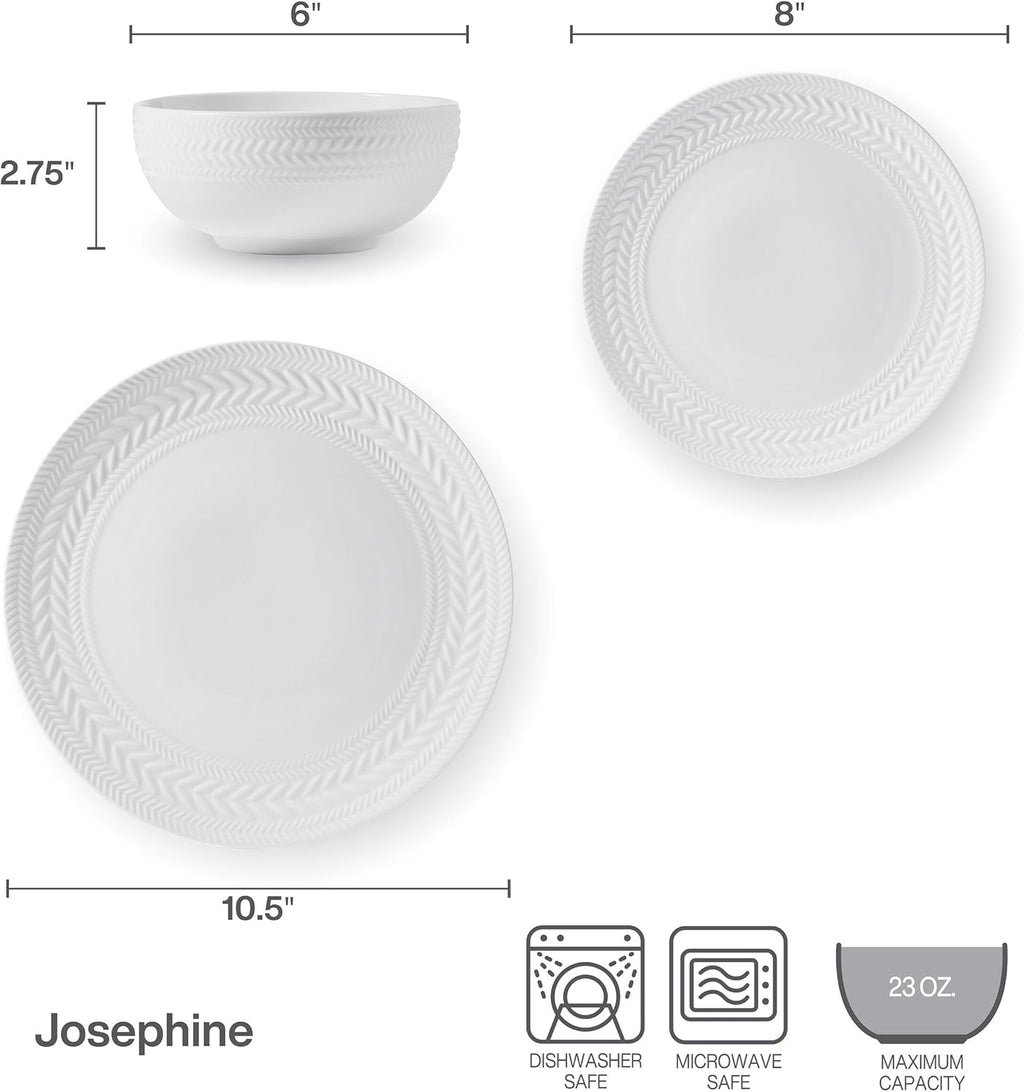 Pfaltzgraff Josephine 24-Piece Dinnerware Set - Elegant Porcelain Dish Set for 8 | Embossed Basket Weave Design, White