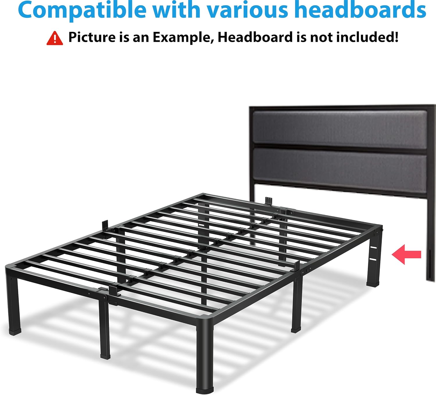 VIPSHOW 20-Inch Heavy Duty Metal Queen Bed Frame - Noise-Free, Easy Assembly, No Box Spring Needed