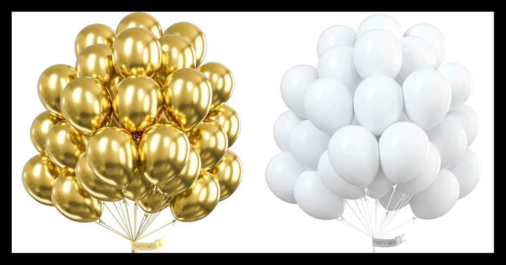 PartyWoo Metallic Gold & White Balloons - 100 Pack for Stunning Celebrations