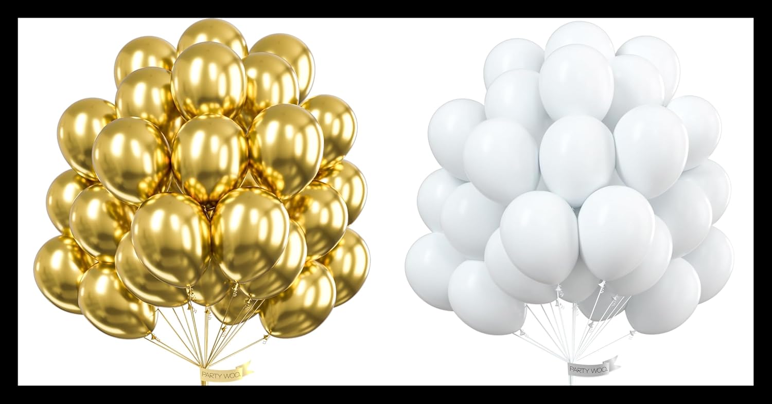 PartyWoo Metallic Gold & White Balloons - 100 Pack for Stunning Celebrations
