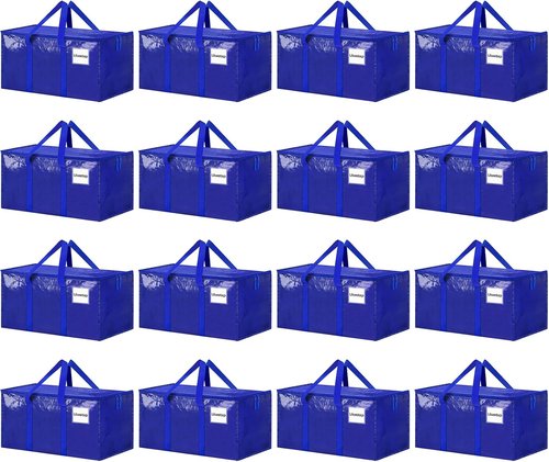 **Skiennix Extra Large Heavy-Duty Moving Bags - 16 Pack with Reinforced Handles & Zippers | Blue Storage Totes for Clothes & Dorm Supplies**