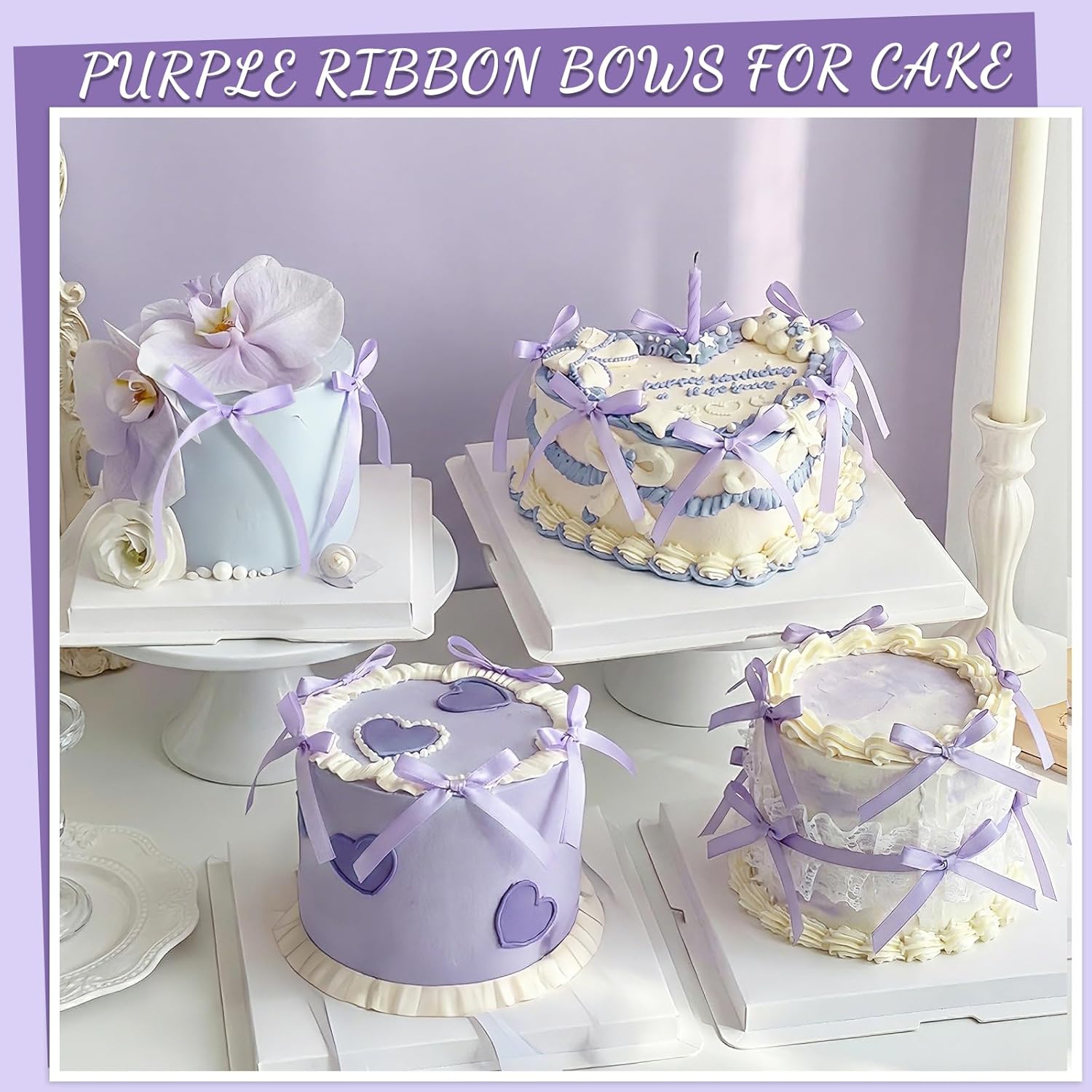 Skiennix 30 Pack Bow Cake Toppers - Purple Ribbon Bows for Weddings & Celebrations | Perfect for Birthdays & Baby Showers