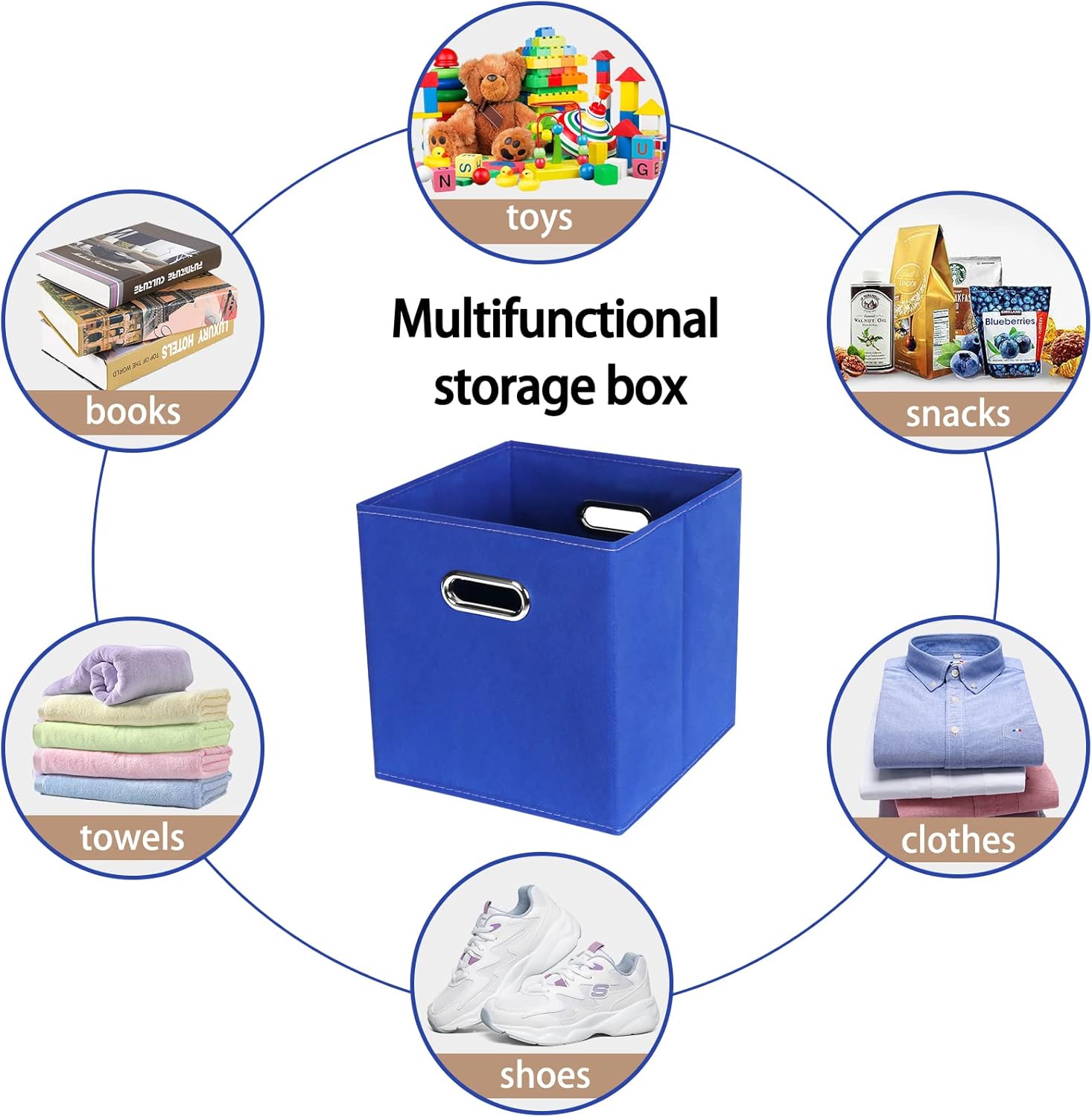 Skiennix Fabric Cube Storage Bins - Foldable Organizers with Dual Handles | Set of 6, Dark Blue