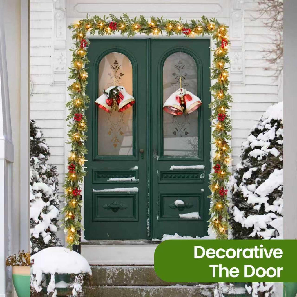 6.5FT Christmas Garland with Lights & Timer, 30 LED Pre-lit Greenery Olive Garland with Red Berry Pinecone, Battery Operated Lighted Garland for Fireplace Mantle Door Stairs Table Christmas Decoration