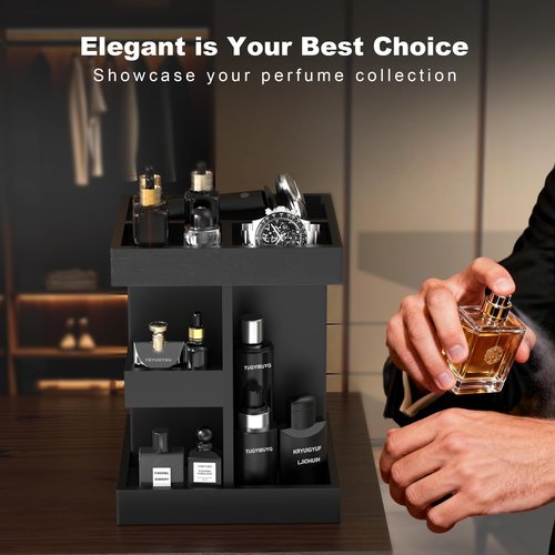 Cologne Organizer for Men, 360 Makeup Rotating Organizer, Organizador de Perfumes, Estante para Perfumes, Gifts for Men, Countertop Vanity and Bathroom, Bedroom Essentials, Mens Husband Gifts(Black)