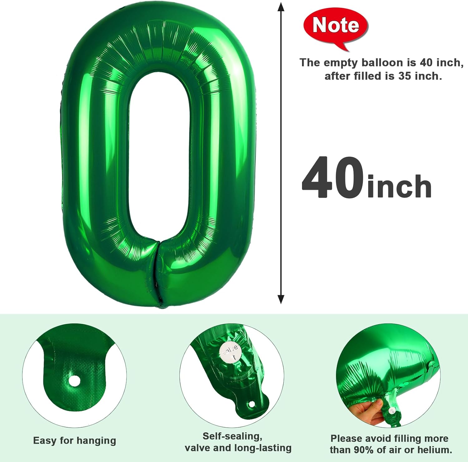 Number 0 Balloons - 40 Inch Dark Green Birthday Decorations for Milestone Events & Baby Showers