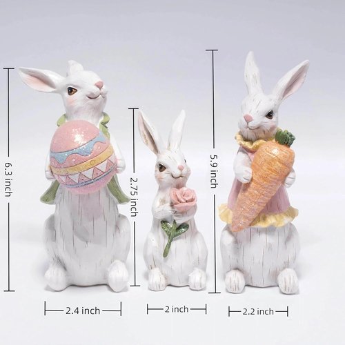Hodao Easter Bunny Decorations - Spring Indoor Home Decor | White Bunny Family Figurines