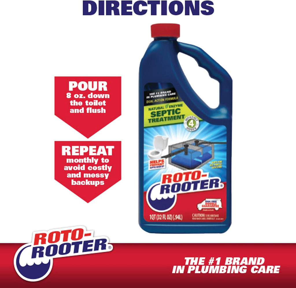 Roto-Rooter Septic Treatment - Natural Enzymes for Odor Removal & Buildup Prevention | 64 oz Bottle
