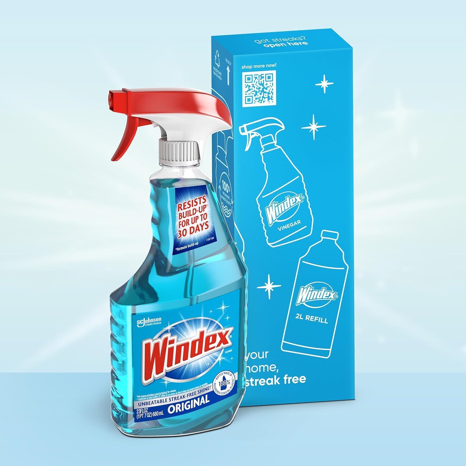 Windex Glass Cleaner Bundle - Original Blue 23oz Trigger Spray & 19oz Fast Shine Foam