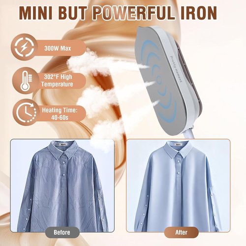 Biupky Mini Travel Iron - Fast Heating 300W with Ceramic Non-Stick Soleplate | Lightweight 0.8lbs