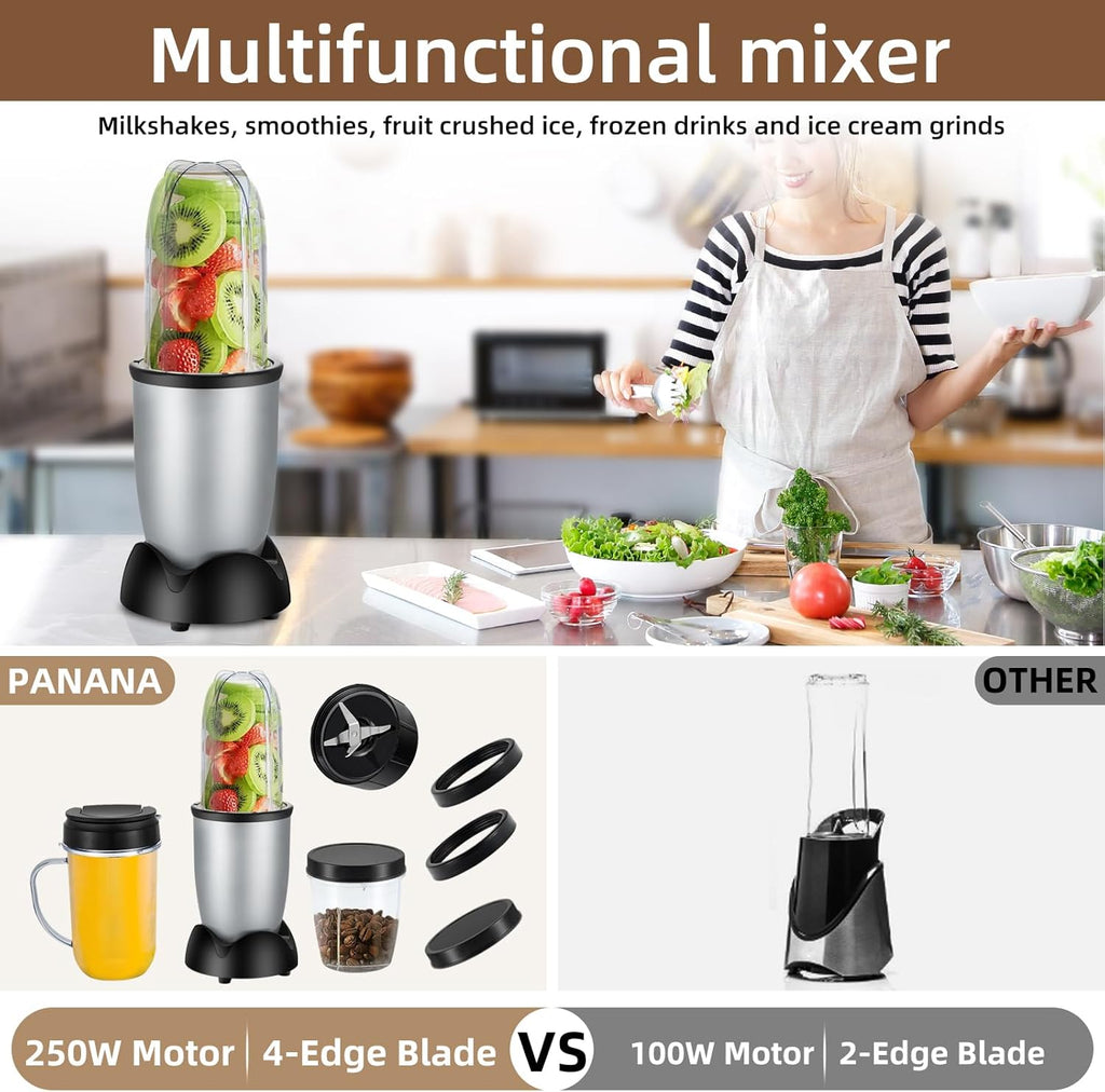 Panana Portable Personal Drink Mixer Blender - 18 Oz for Smoothies, Shakes & Food Prep | Includes Blending Blade & Extra Cups