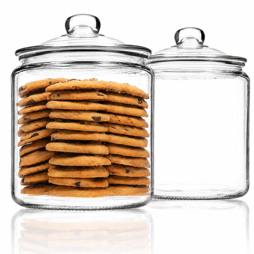 1 Gallon Glass Cookie Jar - Large Food Storage Container with Airtight Lid - Keep Fresh Flour, Chewy Pet Treats, Candy, Dried Foods, Detergent Pods for Your Kitchen or Laundry Room- Pack of 2