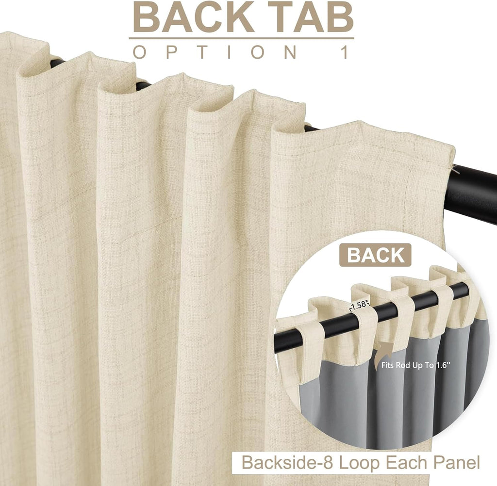 Skiennix 100% Blackout Linen Curtains - Thermal Insulated Drapes, 2 Panels Set, 50" W x 84" L, Light Cream