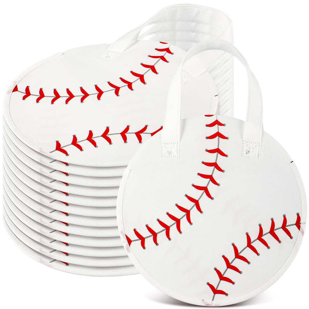 Yeyeplum 12 Pcs Basketball Party Favor Bags 10 × 10 Inch Basketball Gift Bags with Handle Round Non Woven Gift Pouches for Goodie Candy Snacks Sports Themed Birthday Party Supplies