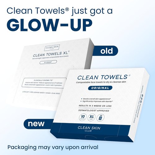 Clean Skin Club Clean Towels XL® - 100% Biobased Disposable Face Towels | TSA-Approved Travel Pack, 10 Count