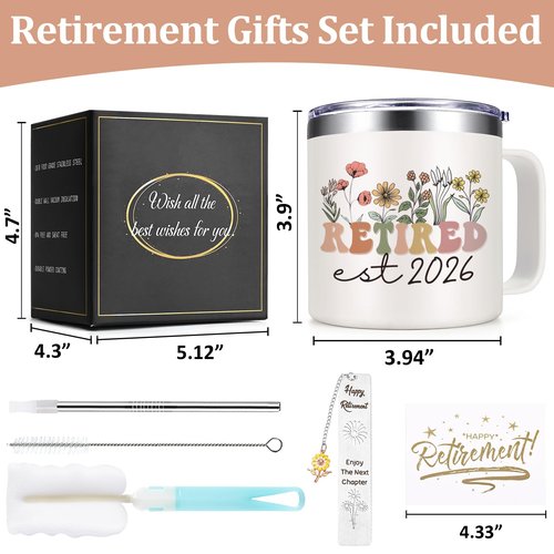 Lifecapido Retirement Gift for Woman, Retirement Gifts for Women 2026, 14oz Insulated Coffee Mug with Bookmark, Retired Birthday Christmas Gifts for Women Mom Grandma Teacher Nurse Coworkers
