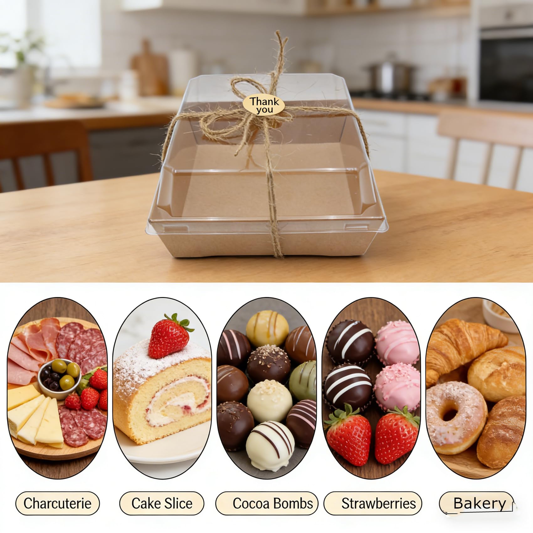 ToppYuanZea 40 Pack Paper Charcuterie Boxes with Clear Lids, 7 x 5 Inch Brown Disposable Take Out Bakery Container, To Go Boxes for Cake Slice, Cupcakes, Sandwiches, Cookies, Cocoa Bombs, Salads