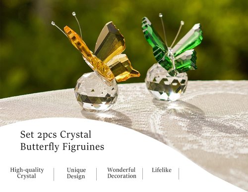 H&D Hyaline & Dora Crystal Flying Butterfly Figurine Set - Handmade Glass Decor | Pack of 2