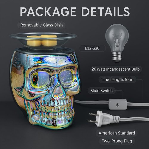 JOYOLO Wax Melt Warmer, Wax Warmer for Scented Wax with Light Bulb, Electric Skull Wax Burner, Halloween Fragrance Wax Melter for Home and Gifts (Rainbow Skull)