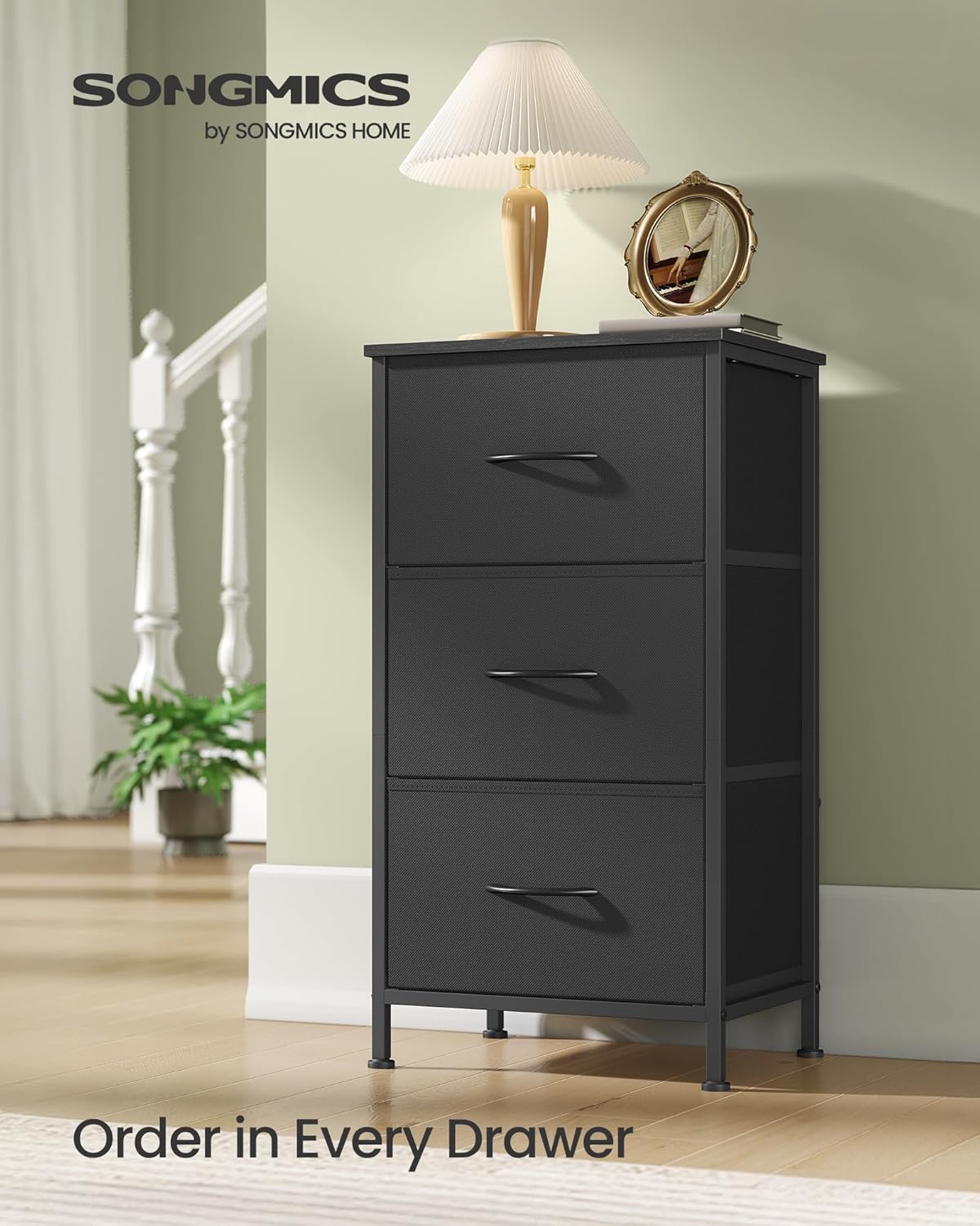 SONGMICS Dresser - Stylish Chest of Drawers with 3 Non-Woven Fabric Bins | Ink Black & Ebony Black