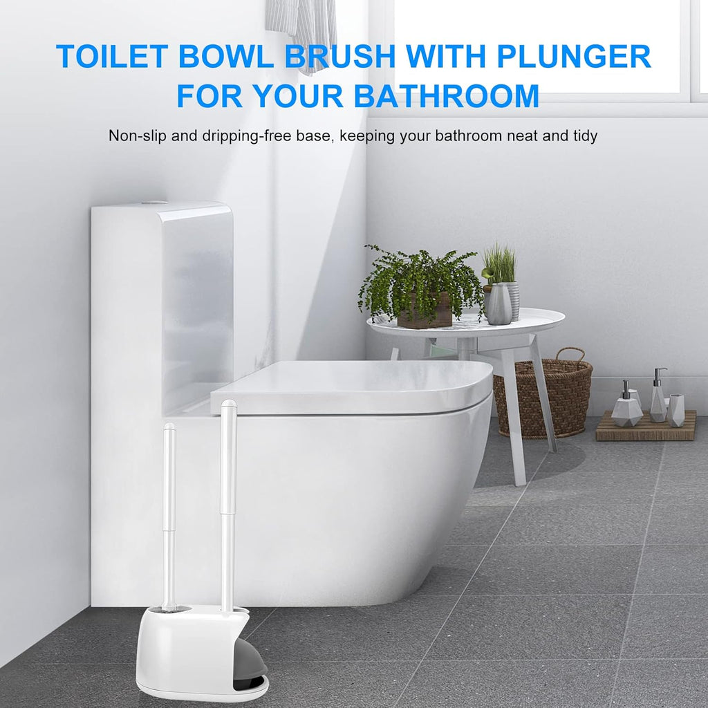 SetSail Toilet Brush and Plunger Set | Heavy-Duty Bathroom Cleaning Tools - 2 Pack, White