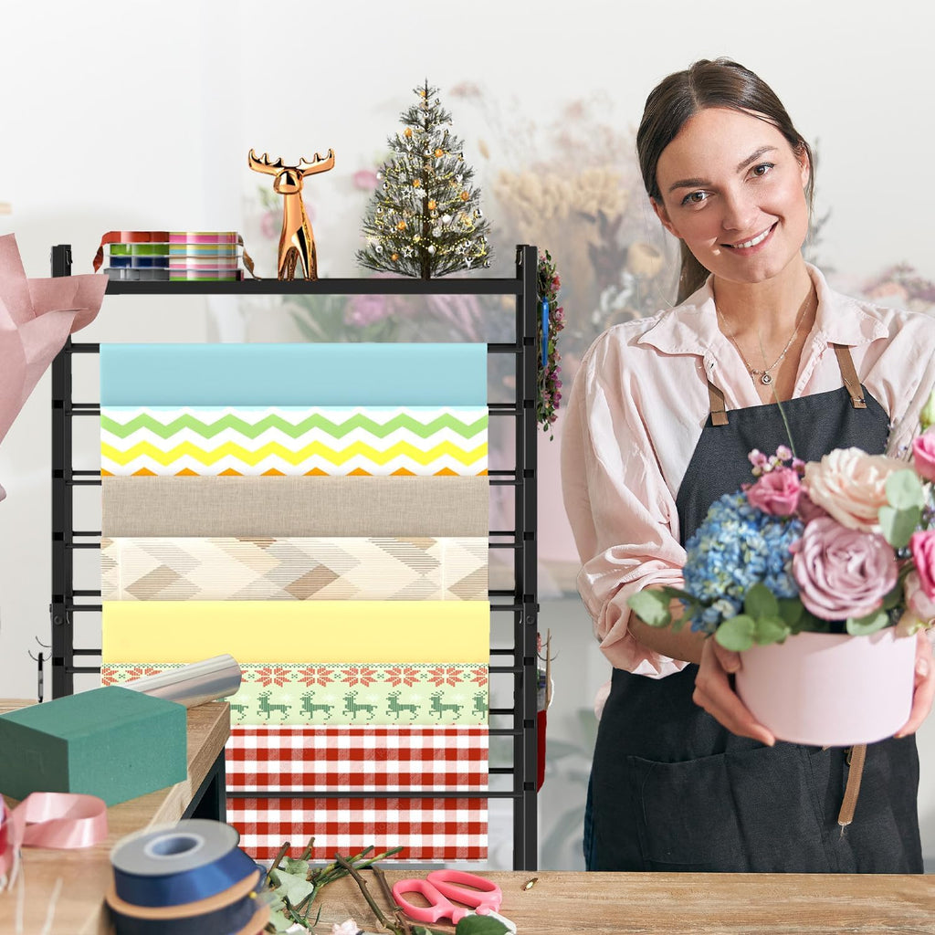 Skiennix Ribbon Organizer - Double-Sided Rolling Rack for Large Capacity Gift Wrap Storage