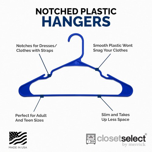 Closetselect Plastic Hangers 50 Pack - Durable Non-Slip Clothes Hangers with Notches & Grooves | Made in USA