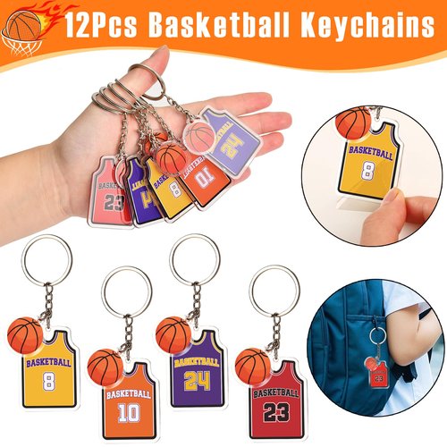 SNLN 12 Sets Basketball Party Favors Basketball Goodie Bags for Boys Includes Drawstring Bag Silicone Bracelet Keychain Tattoo Sticker for Sports Goodie Bags Basketball Birthday Party Supplies Decor