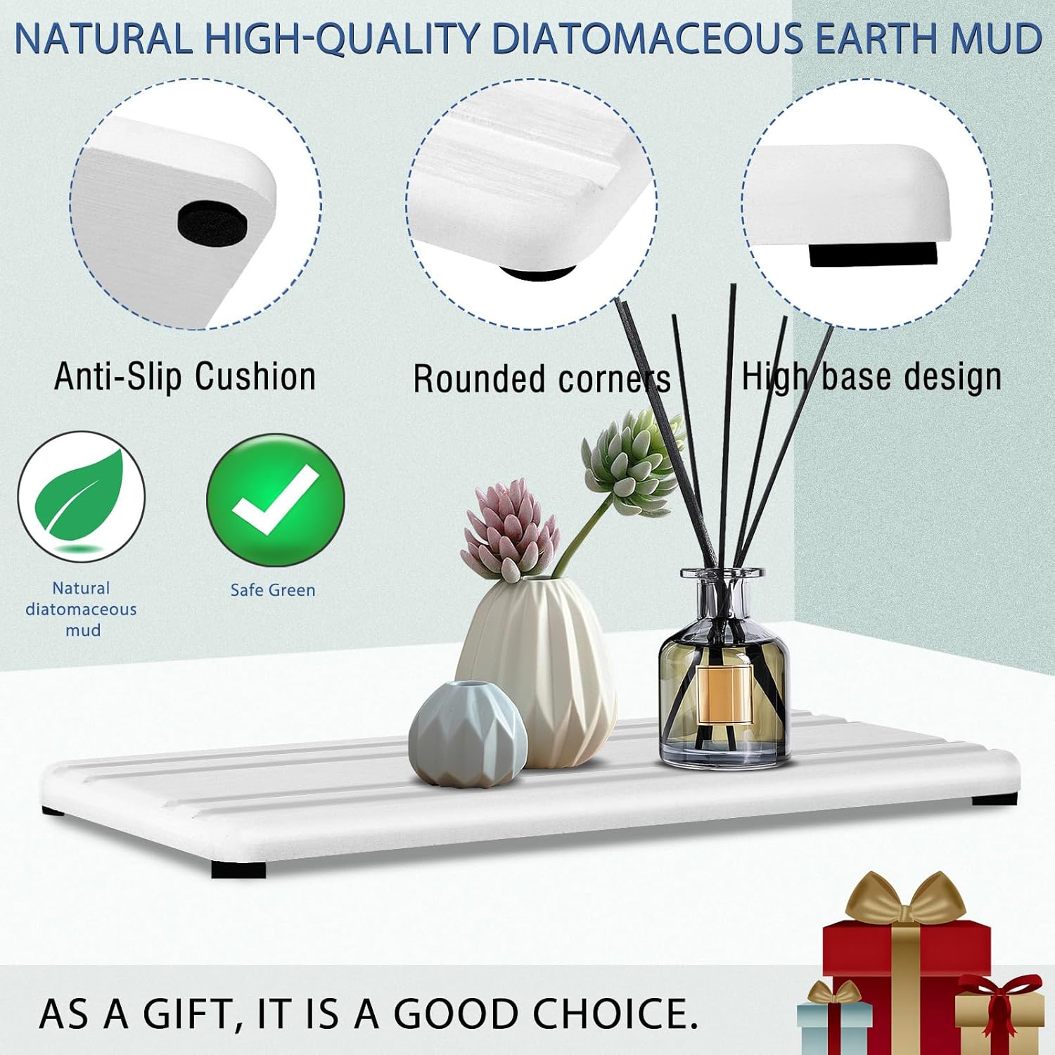Skiennix Water Absorbing Stone Tray - Quick Drying Diatomite Coasters for Bathroom & Kitchen Sink | 2PCS Set