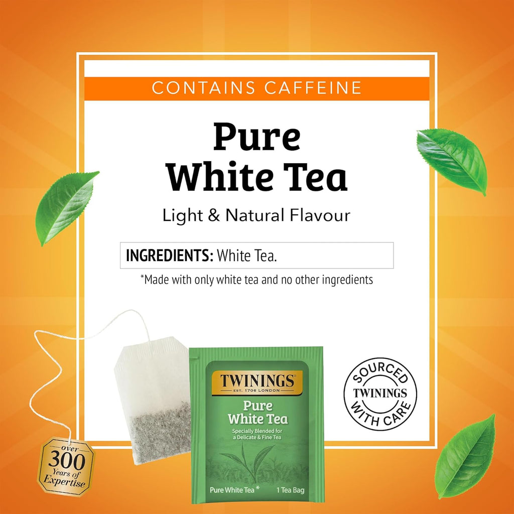 Twinings Pure White Tea - Individually Wrapped Bags, Light & Fresh Flavor, 20 Count (Pack of 6)