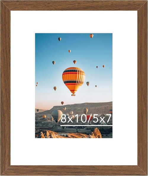 Brown 8x10 Picture Frame by [Brand Name] - Versatile Wall Hanging or Tabletop Display with 5x7 Mat