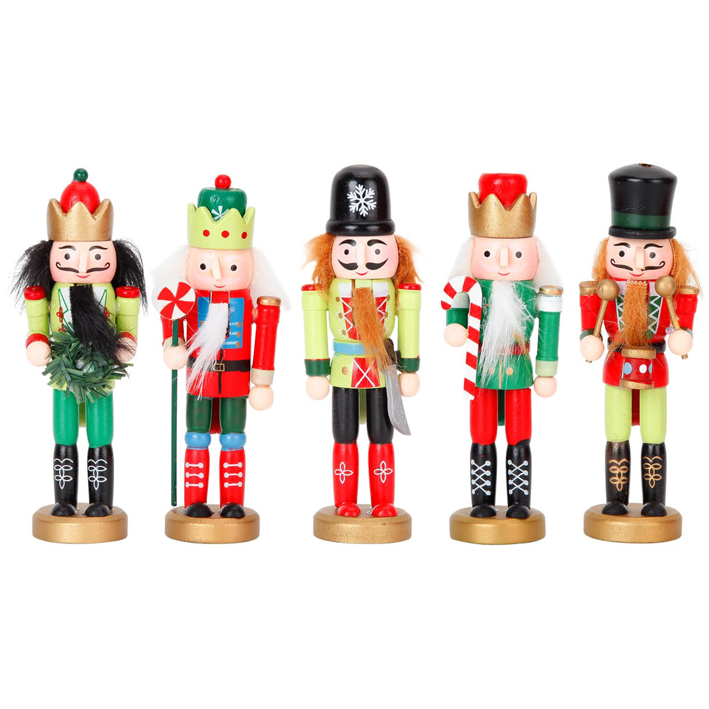 ZJEFUNS 5PCS Christmas Nutcracker Ornament Set - Wooden Nutcracker Figures Soldier Xmas Decorations for Tree Table Decor Gifts