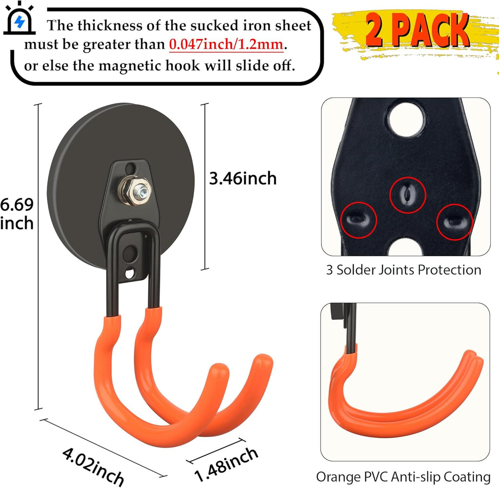 ULIBERMAGNET Ultra-Strong Magnetic Hooks - 40LB Heavy Duty Hold for Tools & Cords | 2 Pack, Orange, 3.46 Inch
