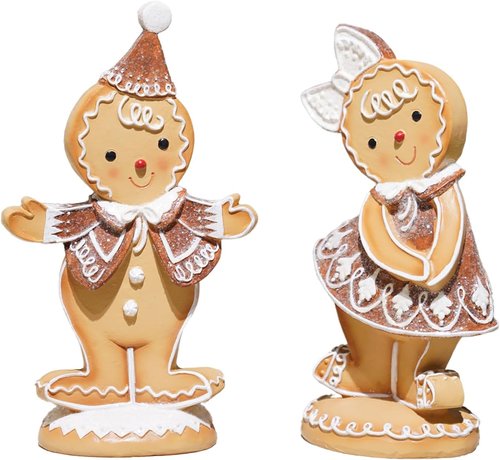 Braxio Gingerbread Decor - 2Pc Resin Christmas Table Decorations | Festive Gingerbread Boy & Girl