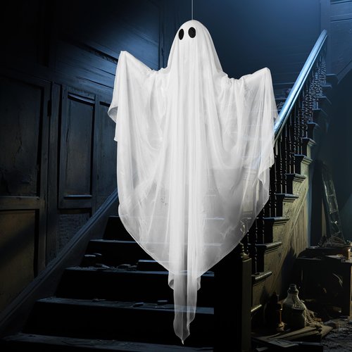 JOYIN Halloween Hanging Light up Ghost with Spooky Green LED Light, 47” Halloween Hanging White Ghosts Decoration for Front Yard Patio Lawn Garden Party Decor Indoor Outdoor
