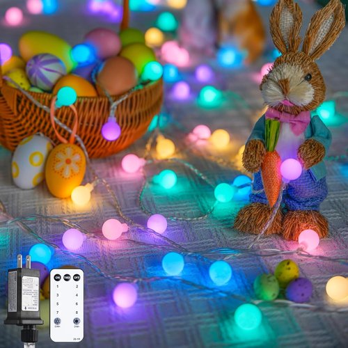JMEXSUSS 100 LED Connectable Easter Lights - 33 ft Globe String Lights with Remote & 8 Modes | Indoor/Outdoor Decor