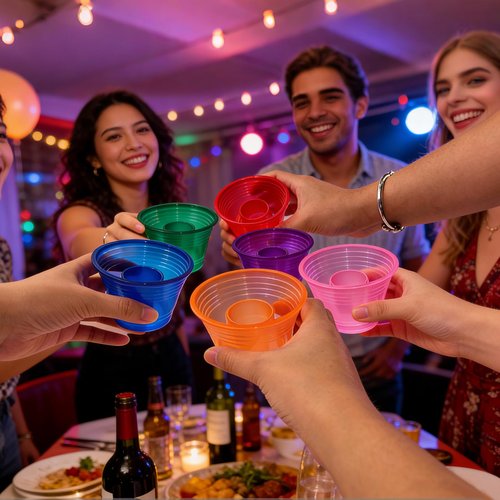 HOME BREEZE 300 Pack Disposable Bomber Cups Color Plastic Jager Bomber Shot Glasses Highly Durable and Reusable Double Shot Cups Perfect for Shots for Wedding, Party, Easter, St. Patrick's Day