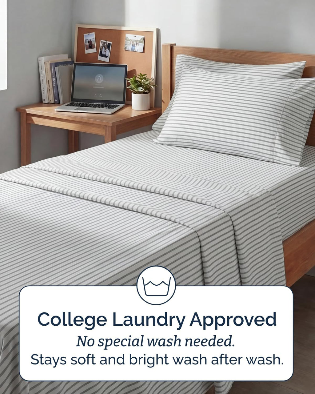 Skiennix Extra Deep Twin XL Sheet Set - 4-Piece Breathable Cooling Bedding - Soft, Wrinkle-Free Grey Stripes
