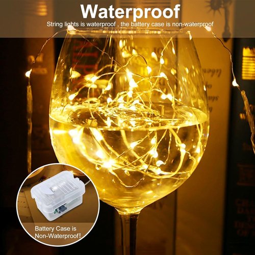 AIKEI 12-Pack LED Fairy Lights - Waterproof Silver Wire String Lights | 7 Feet, 20 LED Warm White for Weddings & Parties