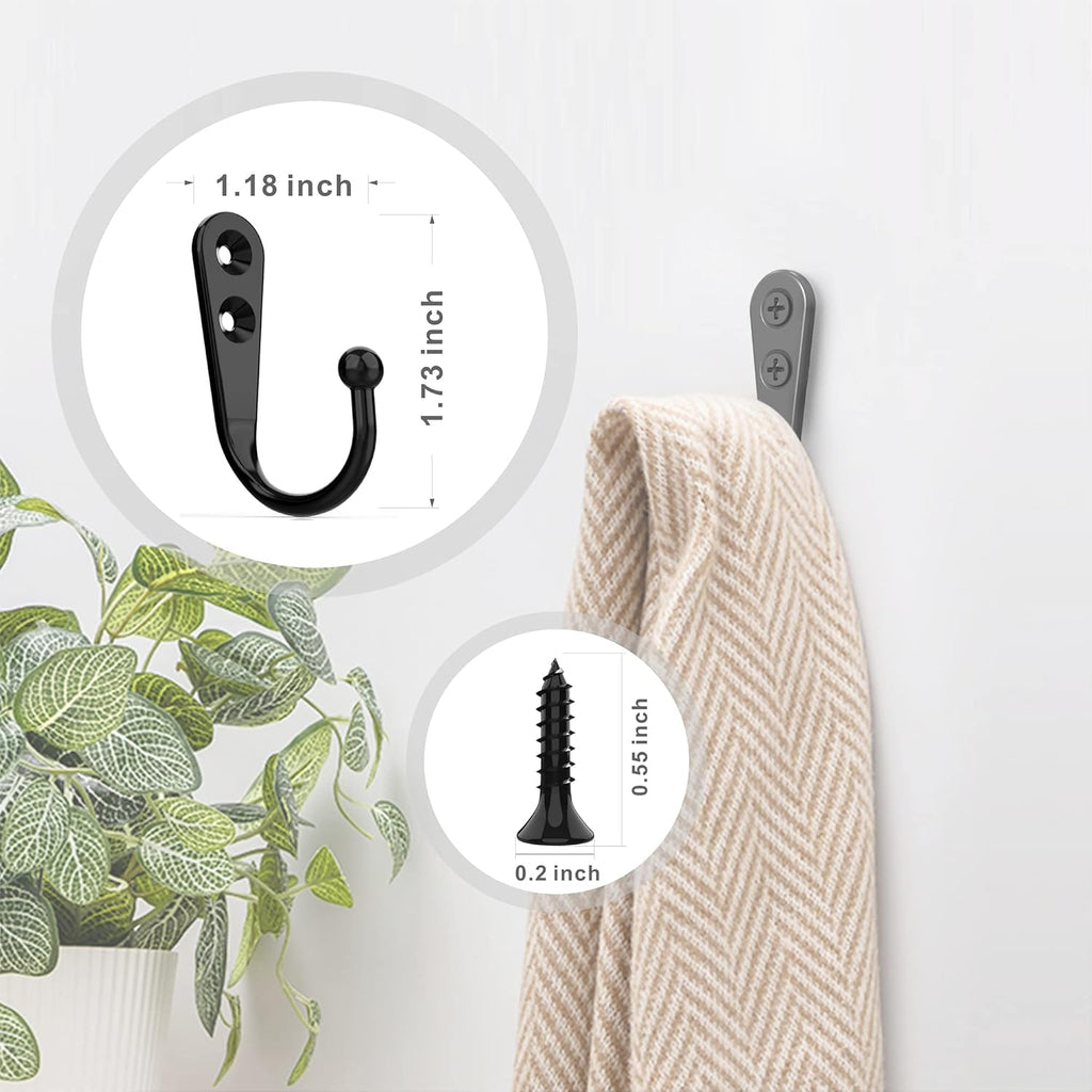 ZAYBOD Wall Mounted Coat Hooks - 15 Pcs Black Hanger Set with 30 Screws for Hats, Towels & Bags