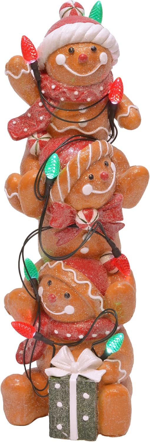 Mark Feldstein & Associates Gingerbread Men Tabletop Figurine Decor - LED C7 Bulbs, 12 Inch