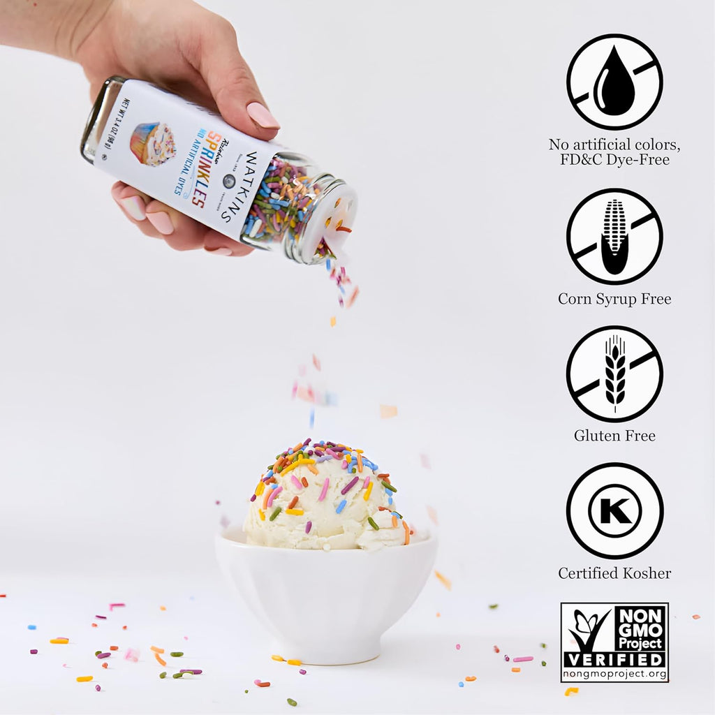 Watkins Rainbow Decorating Sprinkles - No Artificial Dyes, Kosher, 3.4 Ounce Jar | 1-Pack