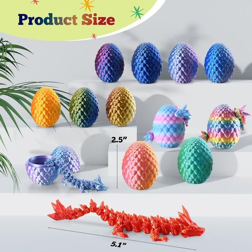 EIMONEY 3D Printed Dragon Egg Advent Calendar - 24PCS Realistic Movable Dragon Toys for All Ages | Multicolor