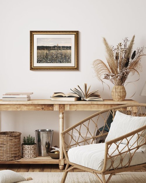 InSimSea Gold Framed Wall Art - Vintage Meadow Flowers Canvas Print | 13x16 Inch Home Decor