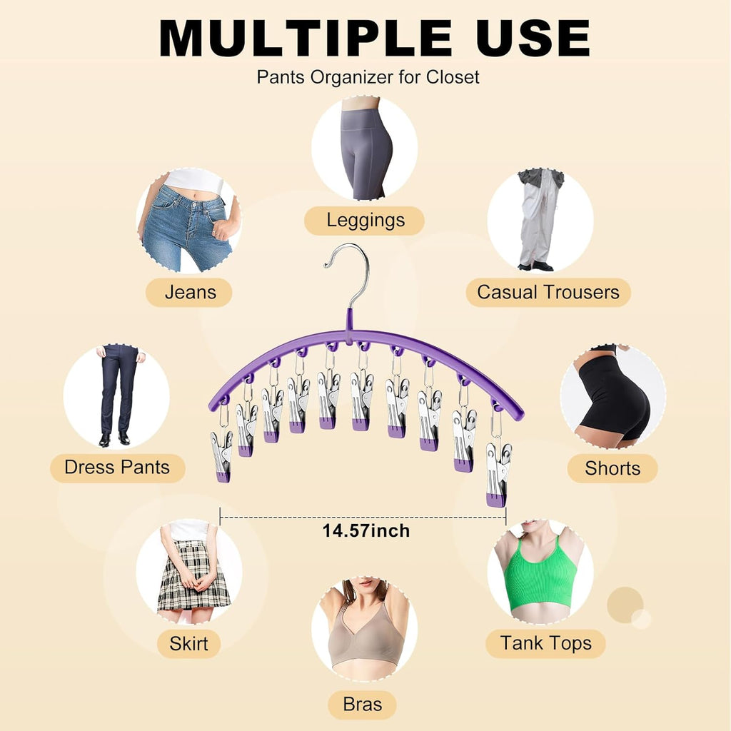 Skiennix Legging Organizer - Metal Yoga Pants Hanger with 10 Clips | Space-Saving Closet Storage - Purple