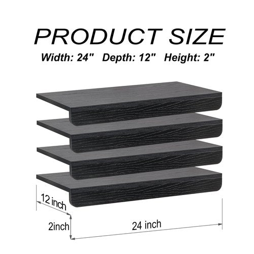 LstXyronica 24" x 12" Heavy Duty MDF Wood Shelf Liners 4 Pcs, Odor-Free Solid Panels, 0.6 Inch Thick Wire Rack Covers for Pantry, Closet & Garage Storage (Black)
