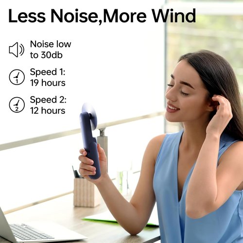 JISULIFE Portable Handheld Fan - Mini 3-In-1 USB Rechargeable with Power Bank & Flashlight | Blue, Perfect for Travel & Summer