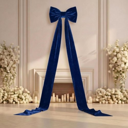 Canlierr Giant Wall Bow Decoration - 90x18 Inch Oversized Velvet Bow for Party & Wedding Decor | Navy Blue