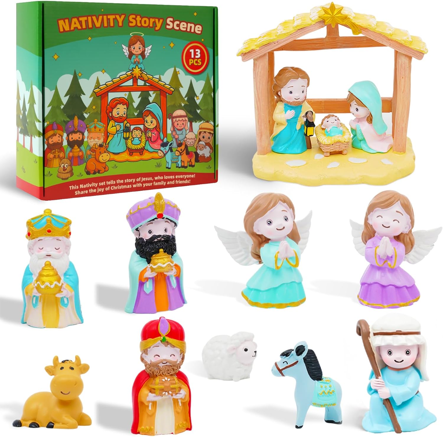 Regine Switzerland 13-Piece Nativity Set - Christian Playset for Kids Ages 3-9 | Perfect Christmas Gift